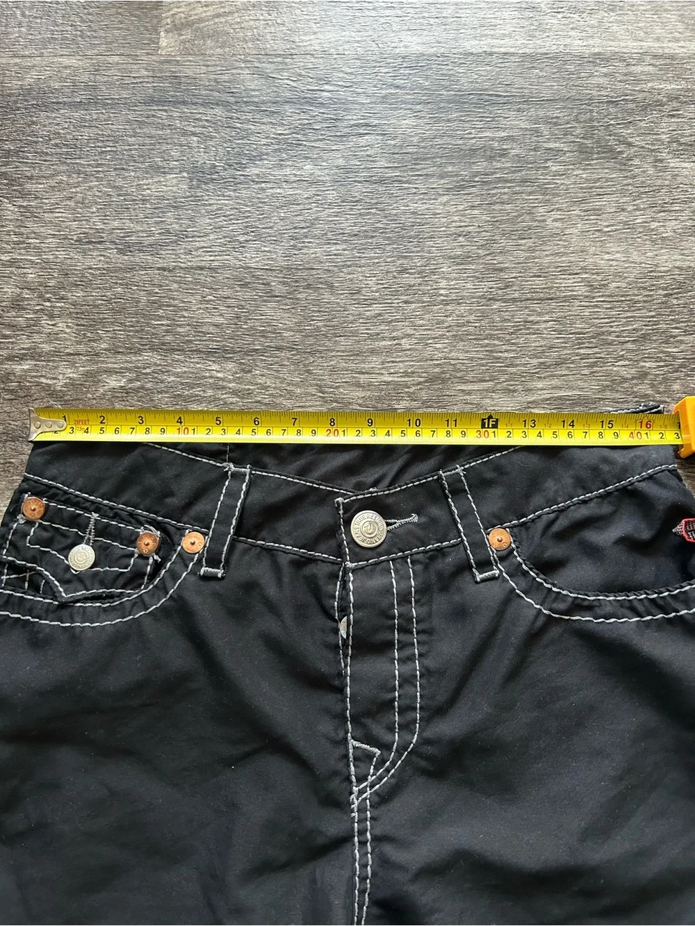 True Religion Black Shorts with Red and Blue Logo Patch